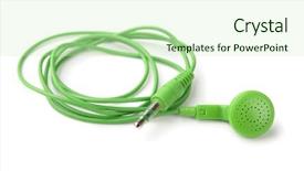  Presentation with renewable energy single green building - Cool new slides with free plug ins - single green in ear earphone backdrop and a soft green colored foreground