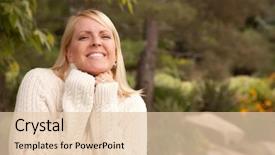  Presentation with park - Presentation featuring free portfolio - attractive blonde woman portrait background and a  colored foreground