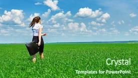  Presentation with beautiful green - Amazing slide deck having free portfolio - business woman walk on green backdrop and a forest green colored foreground