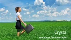  Presentation with business in green - Theme with free portfolio - business woman walk on green background and a  colored foreground