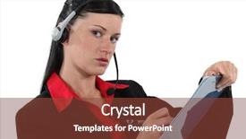  Presentation with portfolio - Amazing presentation theme having free portfolio - woman with headphones and microphone backdrop and a  colored foreground