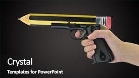  Presentation with hand holding pencil - Slide deck enhanced with free power points - hand holding gun with pencil background and a dark gray colored foreground
