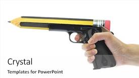  Presentation with hand holding pencil - Theme with free power points - hand holding gun with pencil background and a white colored foreground