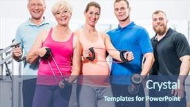  Presentation with stretch - Beautiful PPT theme featuring free pregnancy - group of people in gym backdrop and a ocean colored foreground
