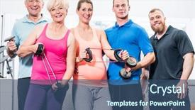  Presentation with stretch - Colorful presentation enhanced with free pregnancy - group of people in gym backdrop and a ocean colored foreground