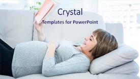  Presentation with child girl reading a book - PPT theme with free pregnancy - happy woman reading book while background and a sky blue colored foreground