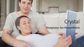  Presentation with parents - Theme with free pregnancy - young prospective parents lying background and a mint green colored foreground