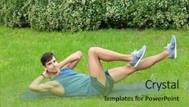  Presentation with exercise mat - Beautiful theme featuring free press - athletic young man doing bicycle backdrop and a seafoam green colored foreground