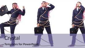  Presentation with man in suit and tie - PPT theme having free prison - arab man tied up background and a violet colored foreground