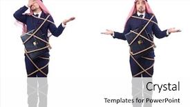  Presentation with rope - Audience pleasing theme consisting of free prison - arab man tied up backdrop and a white colored foreground