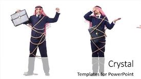  Presentation with rope - Cool new PPT theme with free prison - arab man tied up backdrop and a white colored foreground