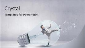  Presentation with light bulb graduation cap - PPT theme enhanced with free prison - businessman inside light bulb braking background and a light gray colored foreground