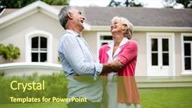  Presentation with happy hour is the best - Cool new slide deck with free process - happy senior couple hugging outside backdrop and a  colored foreground