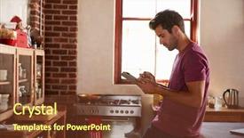  Presentation with man relaxing on massage table - Slide deck featuring free profile - young man using tablet computer background and a tawny brown colored foreground