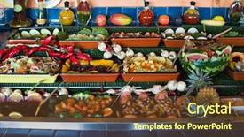  Presentation with free food - Presentation theme with pumpkin free - fresh vegetable and fruit salads background and a tawny brown colored foreground