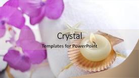  Presentation with sea shells - Presentation design enhanced with burning candle with natural sea-shells placed on white towel - spa object background and a soft green colored foreground