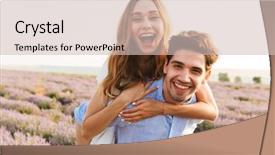  Presentation with fun - PPT theme featuring cheery young couple having fun background and a soft green colored foreground
