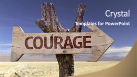  Presentation with courage - PPT layouts consisting of free radical - courage wooden sign background and a ocean colored foreground