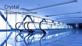  Presentation with gray - Beautiful PPT layouts featuring free rail transportation - empty gray escalators in corridor backdrop and a  colored foreground