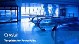  Presentation with rail transportation - Cool new slide set with free rail transportation - view to empty escalator backdrop and a cobalt blue colored foreground