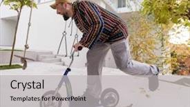  Presentation with house - Cool new presentation design with free real estate - happy playful adult man backdrop and a  colored foreground