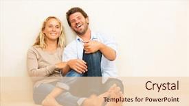  Presentation with young happy couple - Amazing slide set having free real estate - happy young couple at home backdrop and a  colored foreground