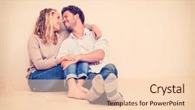  Presentation with young happy couple - Colorful slide deck enhanced with free real estate - happy young couple at home backdrop and a  colored foreground