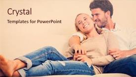  Presentation with young happy couple - Slide deck featuring free real estate - happy young couple at home background and a lemonade colored foreground