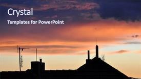  Presentation with sunset - Theme having free real estate - sunset silhouettes of houses background and a navy blue colored foreground