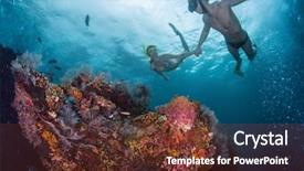  Presentation with free family - Presentation design consisting of free recreation family - couple snorkeling over vivid coral background and a tawny brown colored foreground