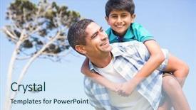  Presentation with free family - Cool new PPT layouts with free recreation family - father and son backdrop and a sky blue colored foreground