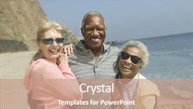  Presentation with free family - Slide deck consisting of free recreation family - friends at beach background and a coral colored foreground