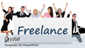  Presentation with writing - Slide set with free recruitment - freelance word writing on banner background and a light blue colored foreground