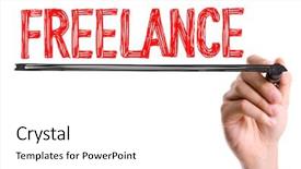  Presentation with swot analysis question mark word - Cool new PPT theme with free recruitment - hand with marker writing backdrop and a  colored foreground