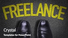  Presentation with recruitment - Beautiful slide deck featuring free recruitment - top view of business shoes backdrop and a dark gray colored foreground