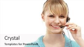  Presentation with customer service - Cool new PPT theme with free red lipstick - young customer service girl backdrop and a white colored foreground