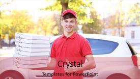 Presentation with delivery boy - Slides enhanced with free red template - pizza delivery boy holding boxes background and a red colored foreground