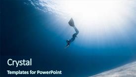  Presentation with footprints and sand sun - PPT layouts having free reflection - woman freediver glides over sandy background and a navy blue colored foreground
