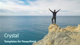  Presentation with cliff - Audience pleasing slide set consisting of free religion - man on sea cliff edge backdrop and a ocean colored foreground