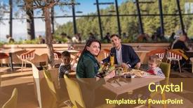  Presentation with restaurant family - Beautiful slide deck featuring free restaurants - happy family enjoying lunch time backdrop and a tawny brown colored foreground