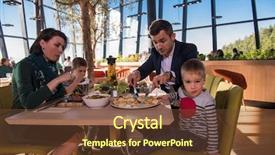  Presentation with restaurant family - PPT theme with free restaurants - happy family enjoying lunch time background and a tawny brown colored foreground