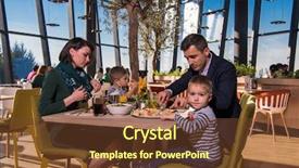  Presentation with restaurant family - Colorful slide set enhanced with free restaurants - happy family enjoying lunch time backdrop and a tawny brown colored foreground