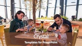  Presentation with restaurant family - PPT theme enhanced with free restaurants - happy family enjoying lunch time background and a tawny brown colored foreground