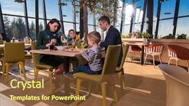  Presentation with restaurant family - Presentation design consisting of free restaurants - happy family enjoying lunch time background and a tawny brown colored foreground