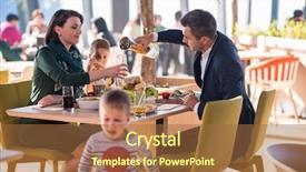  Presentation with restaurant family - Beautiful PPT theme featuring free restaurants - happy family enjoying lunch time backdrop and a tawny brown colored foreground