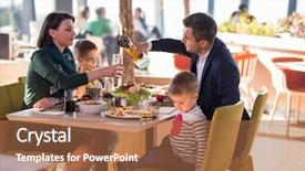  Presentation with restaurant family - Slide set with free restaurants - happy family enjoying lunch time background and a red colored foreground