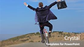  Presentation with bicycle - Audience pleasing presentation theme consisting of freedom movement - carefree businessman holding a briefcase backdrop and a coral colored foreground