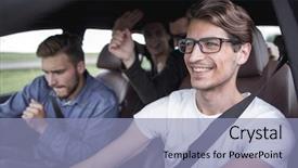  Presentation with sleepy yawning man driving car - Cool new PPT theme with free automobile - close up side portrait backdrop and a light blue colored foreground