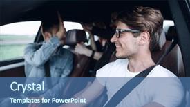  Presentation with sleepy yawning man driving car - Theme consisting of free automobile - close up side portrait background and a ocean colored foreground