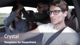  Presentation with driving - Audience pleasing theme consisting of close up side portrait of happy man driving car backdrop and a ocean colored foreground